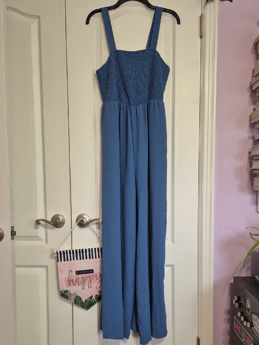 DOKOTOO Blue Wide-Leg Jumpsuit with Smocked Bodice